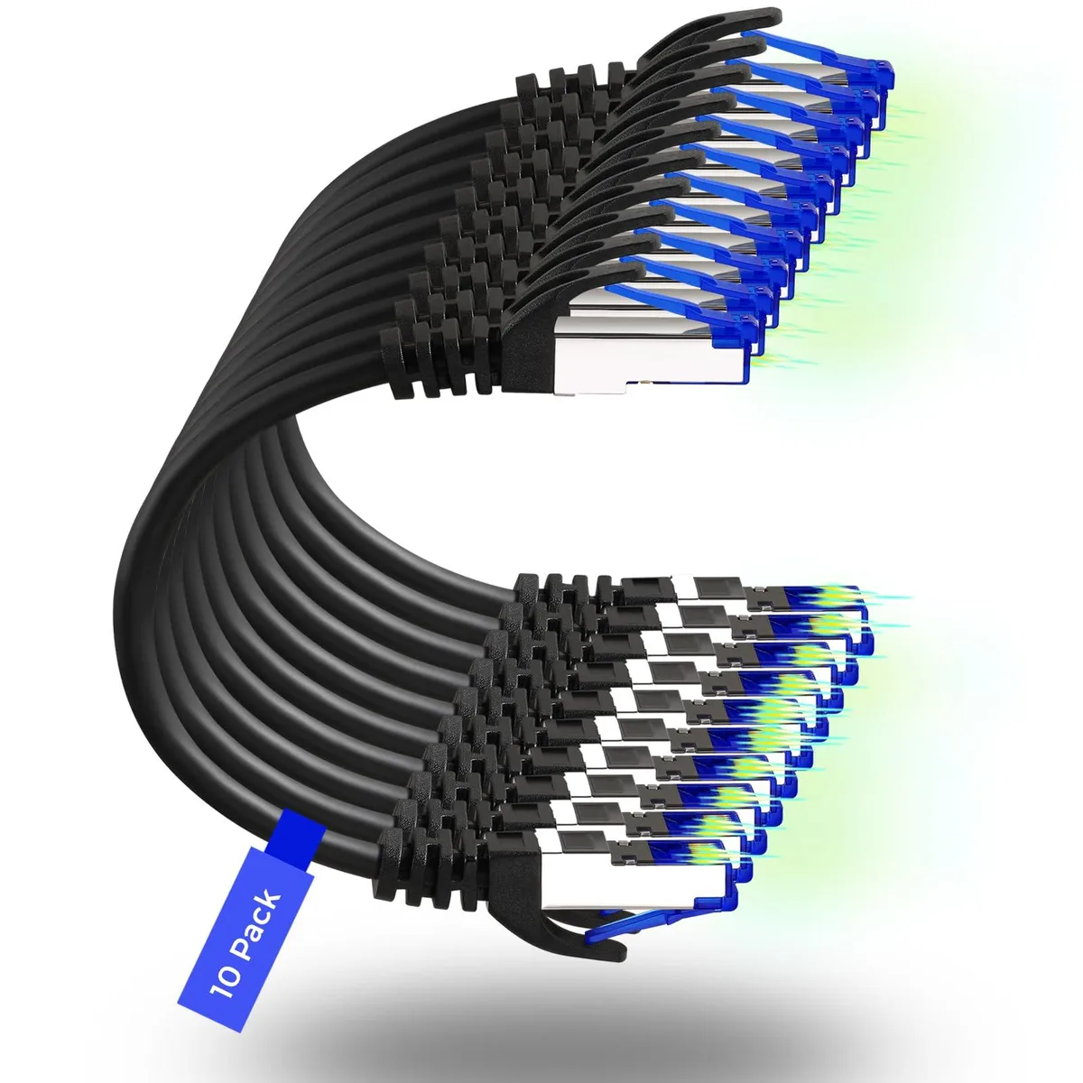  Rapink Cat8 Ethernet Cable 10 Pack 1ft Slim 40G 2000MHz Black — product photo