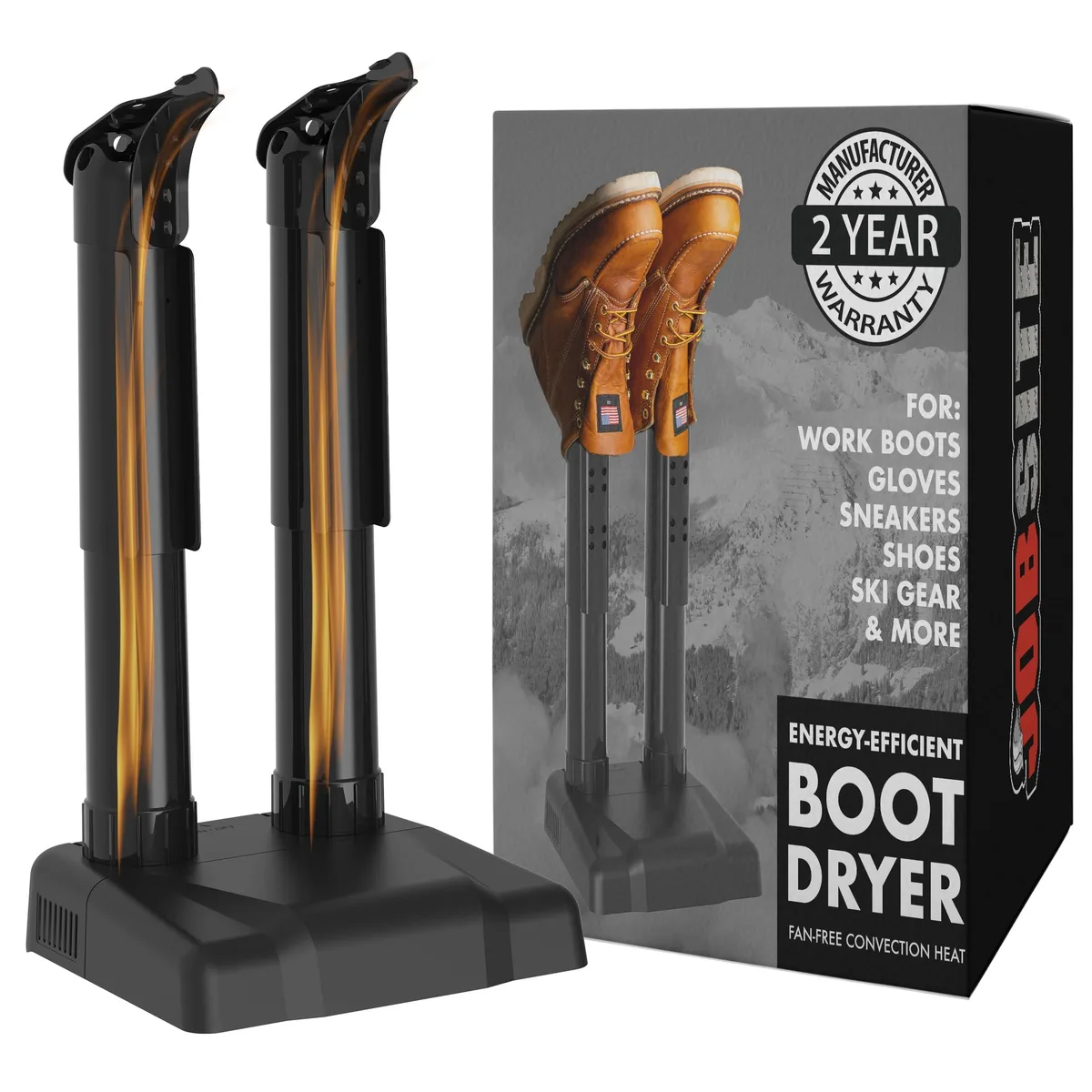 White rectangular boot dryer unit with two vertical drying posts on flat base