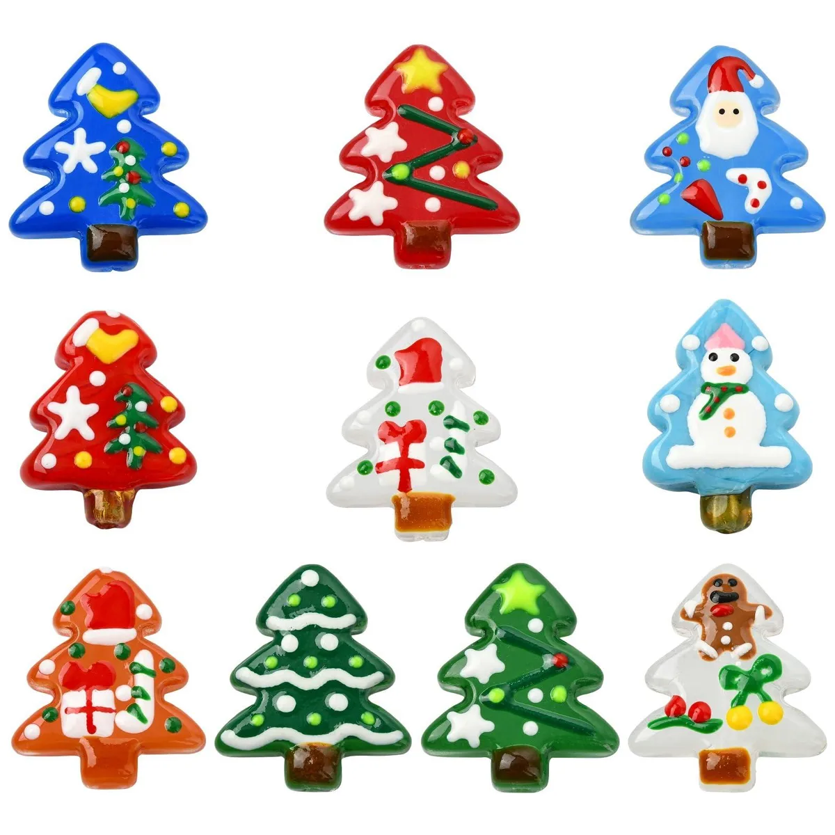  10 Christmas Tree Lampwork Glass Beads jewelry — product photo
