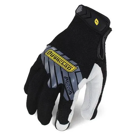 Black and white mechanics gloves with neoprene knuckle protection and goatskin palm