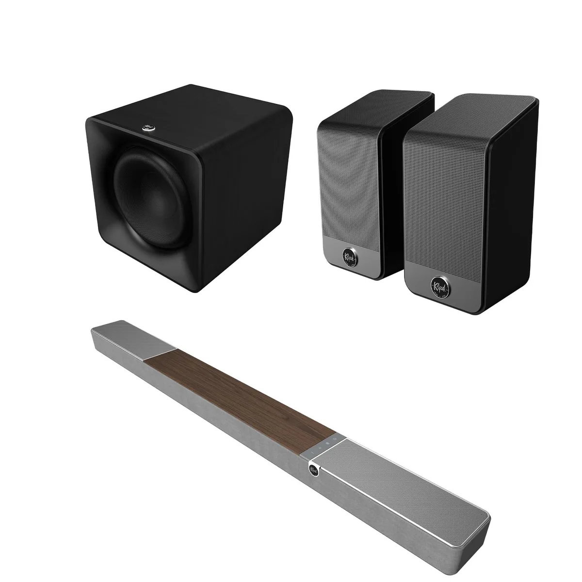 Klipsch Klipsch Flexus300 5.1.2 Sound Bar System Walnut with 12" Subwoofer and Surround Speakers — product photo