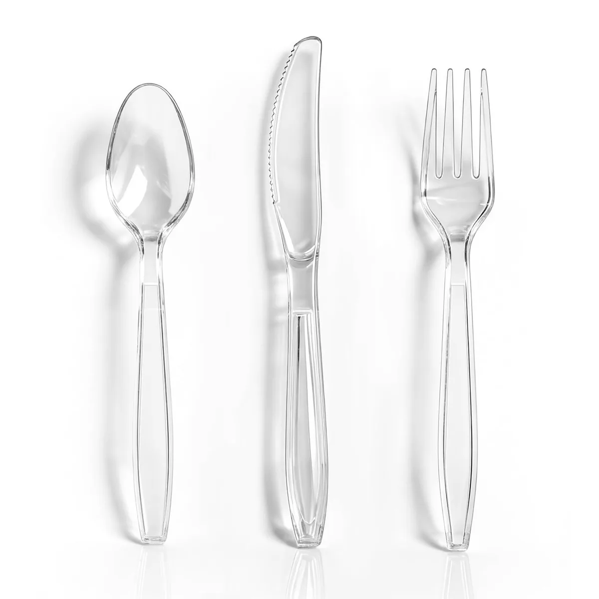 Bulk pack of 240 clear plastic forks spoons knives in rectangular box
