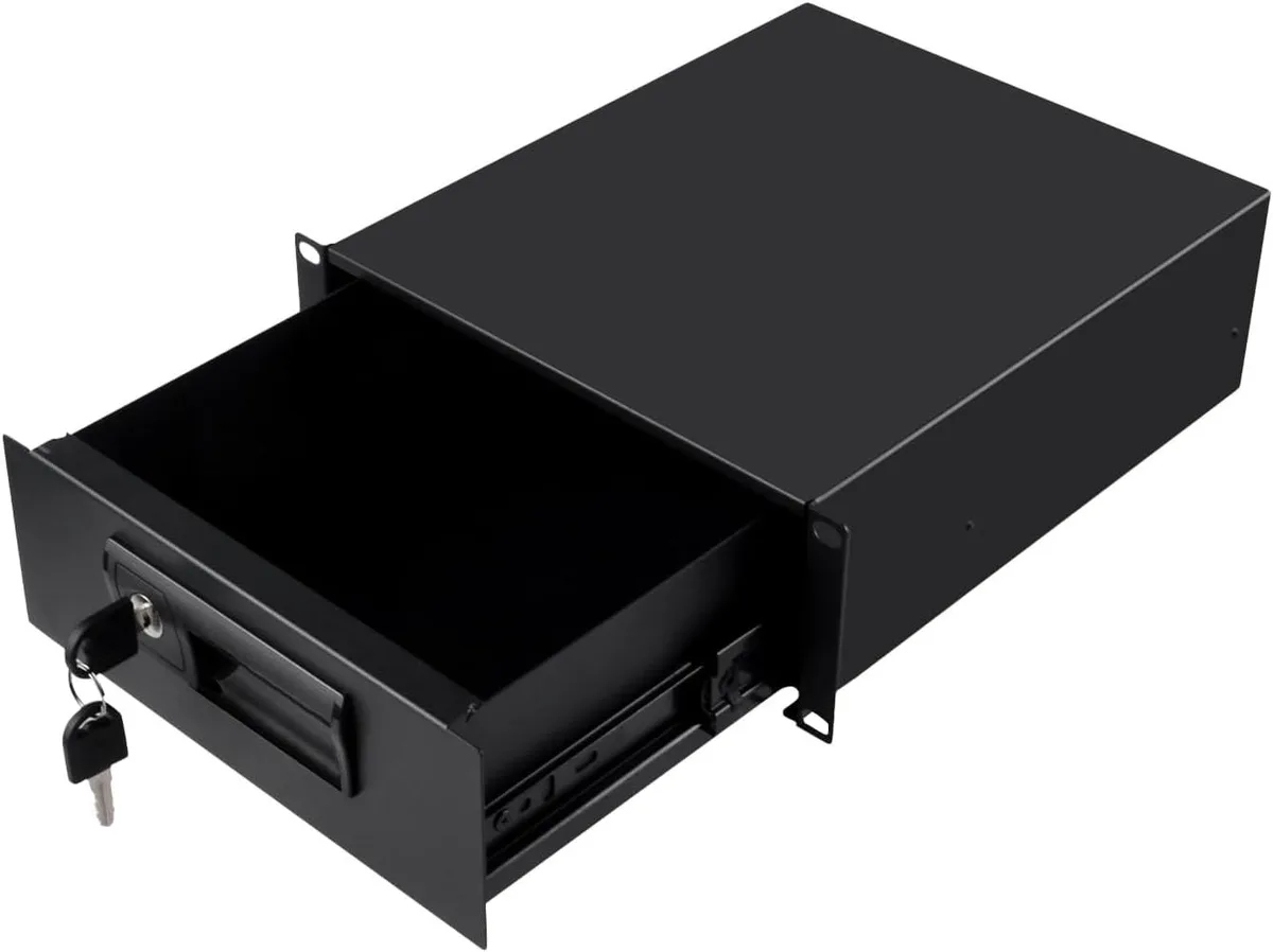 Silver 10 inch 2U rack mount lockable drawer with pull-out tray and rear cable holes