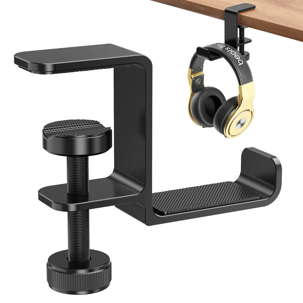  YOCICE Under-Desk Headphone Hanger Black 1.6in Clamp 5.5lb Load — product photo