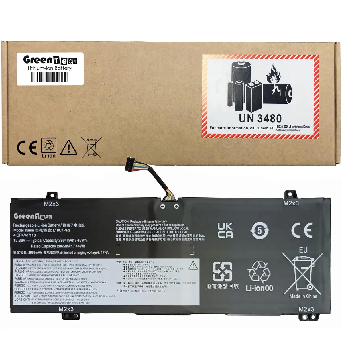 GreenTechLLC GreenTechLLC L18C4PF3 laptop battery 45Wh 15.36V 4-cell black — product photo