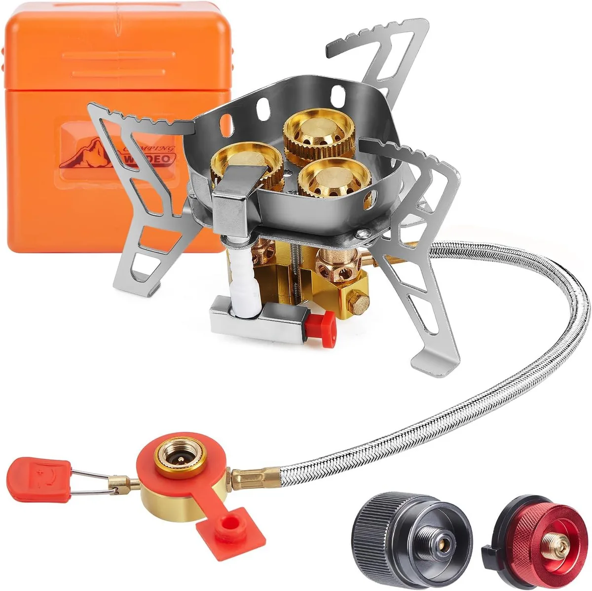 Brass burner camping stove with 50cm hose and piezo ignition