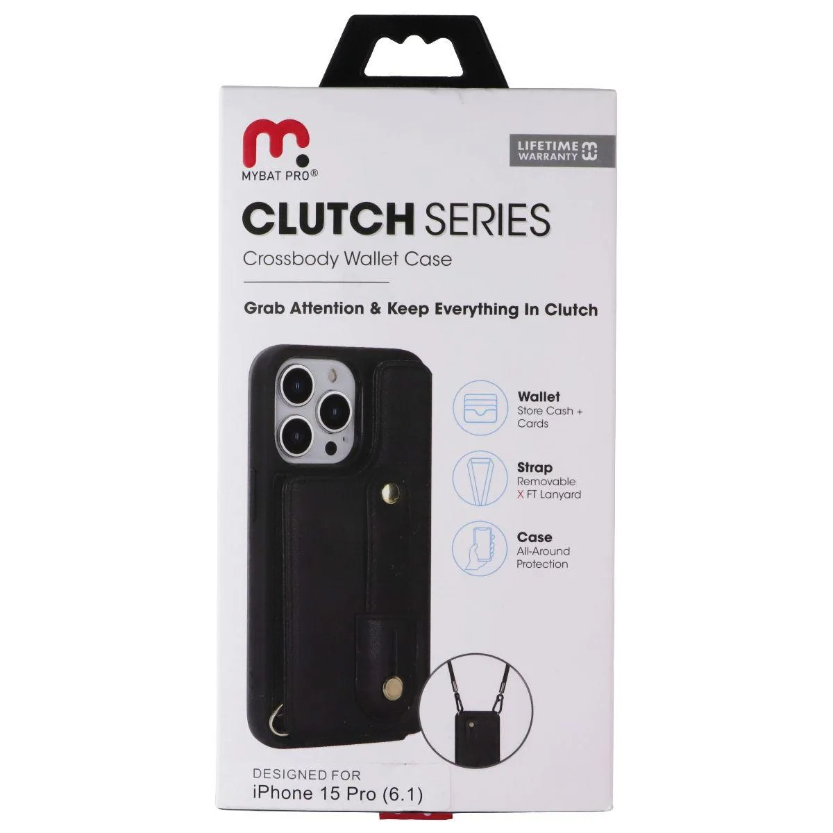MYBAT PRO MYBAT PRO Clutch Series Crossbody Wallet Case for iPhone 15 Pro Black — product photo