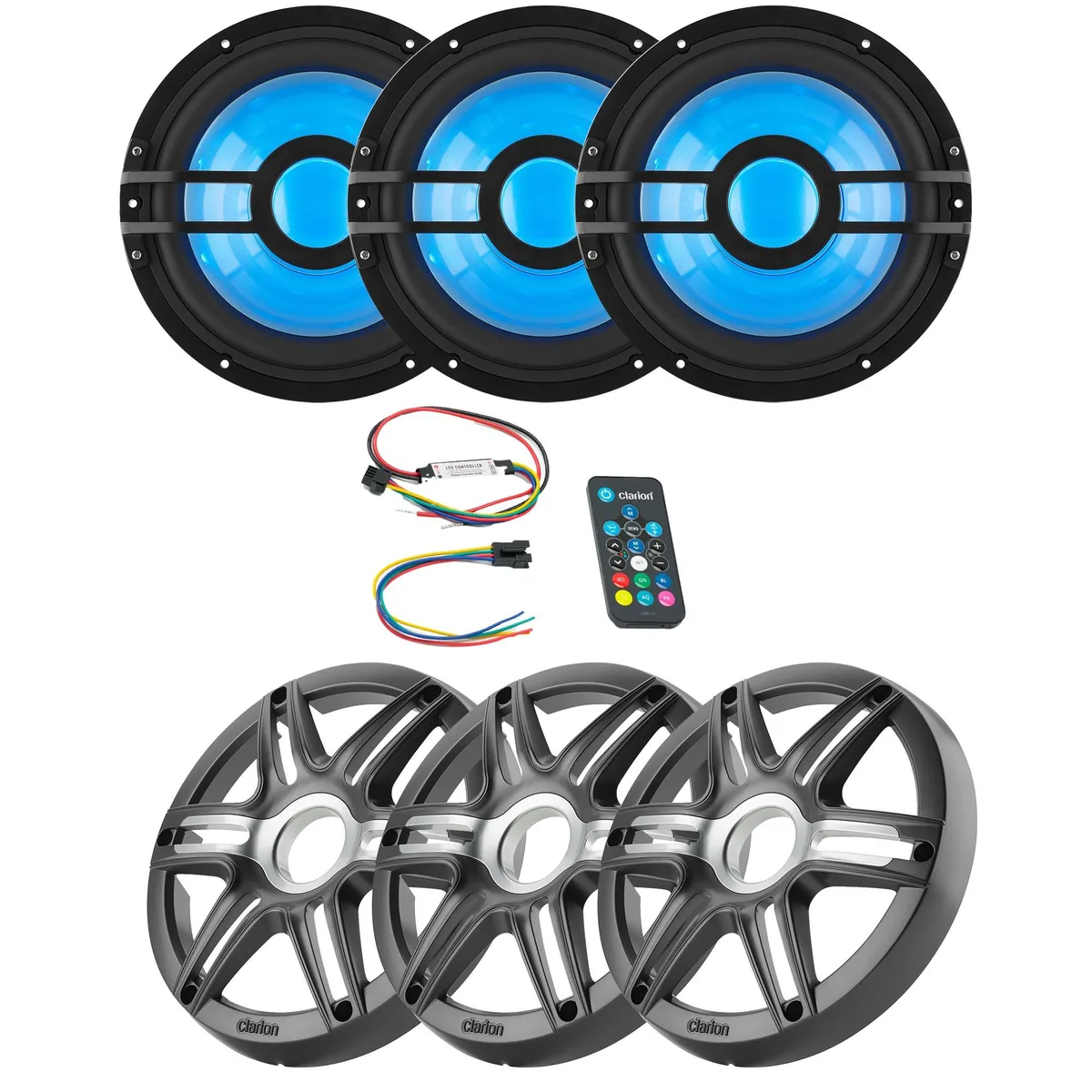 Clarion Clarion CMSP-101RGB-2 10" Marine Subwoofer Bundle with Controller &amp; Grilles — product photo