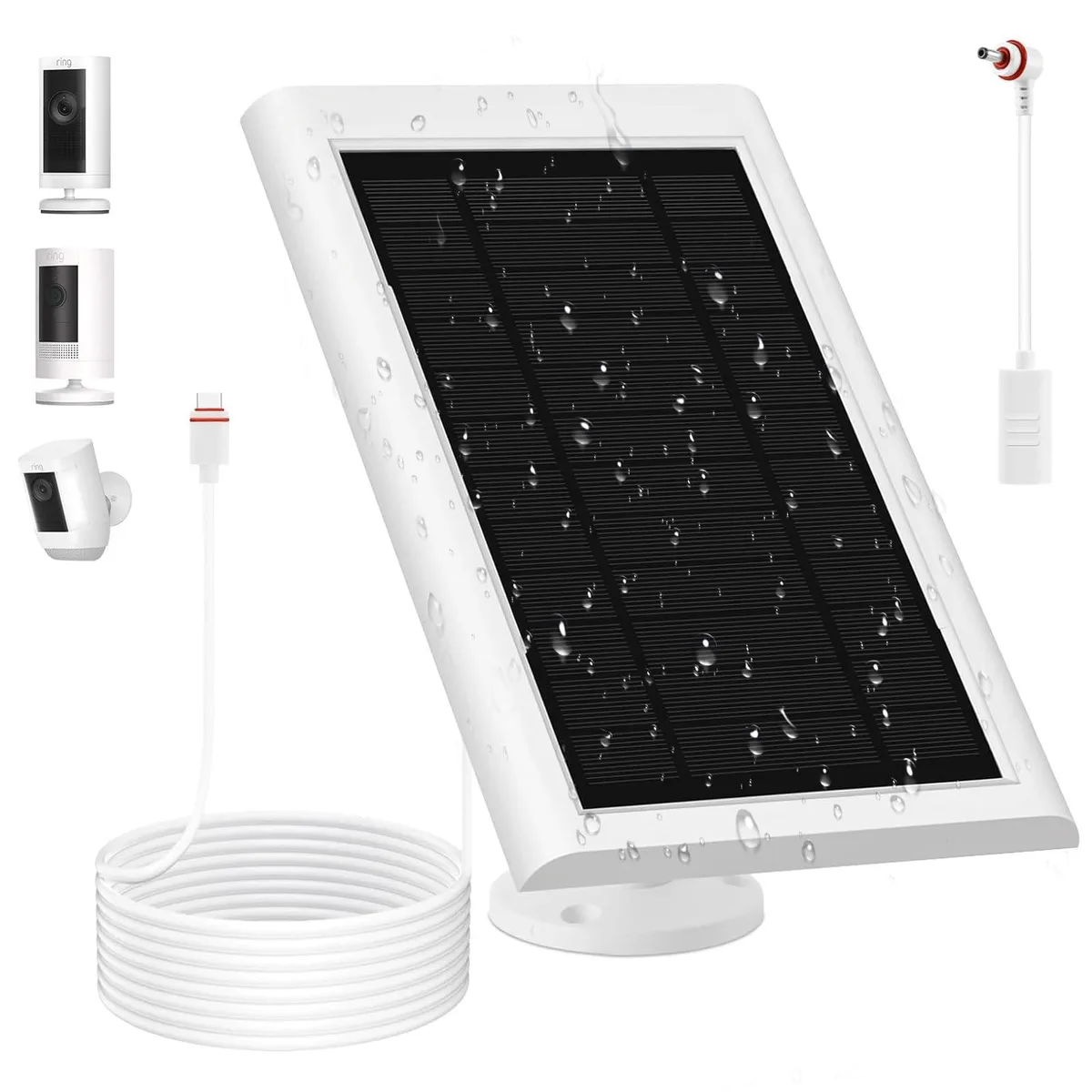 White-grey rectangular solar panel with 360° bracket and 10 ft cable