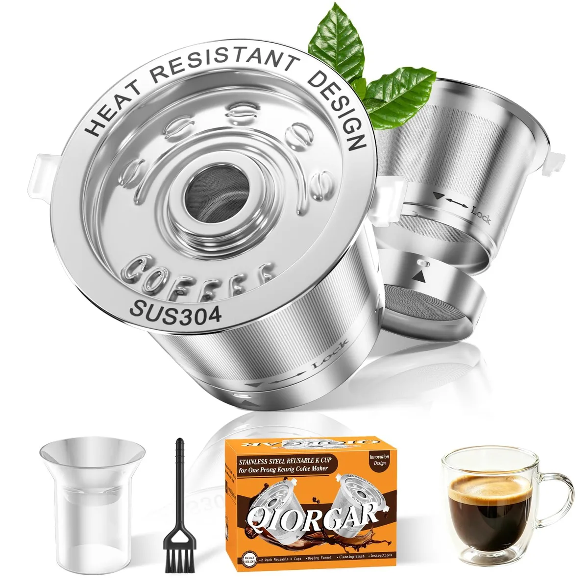 Qiorgar QSS2 2-Pack Stainless Steel Reusable Pods for Keurig 1.0 — product photo