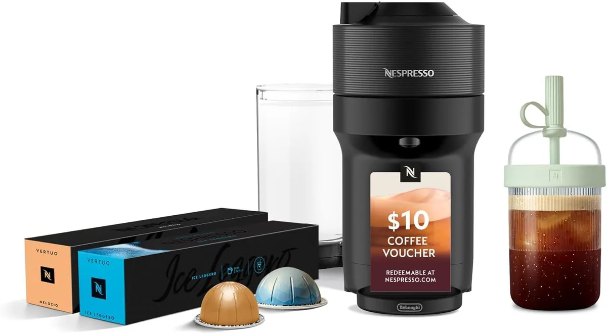 Nespresso Nespresso Vertuo Pop+ Cold Bundle with Iced Coffee Tumbler, Liquorice Black — product photo