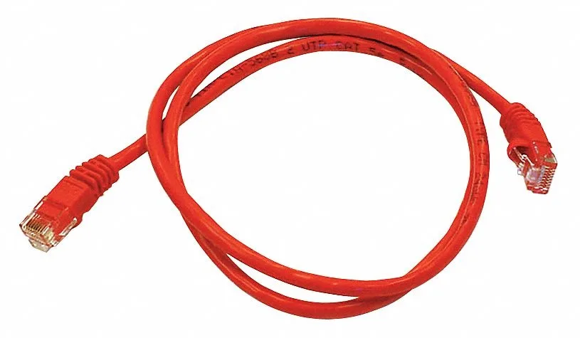 Red Cat5e Ethernet patch cable with RJ45 connectors, 3ft length