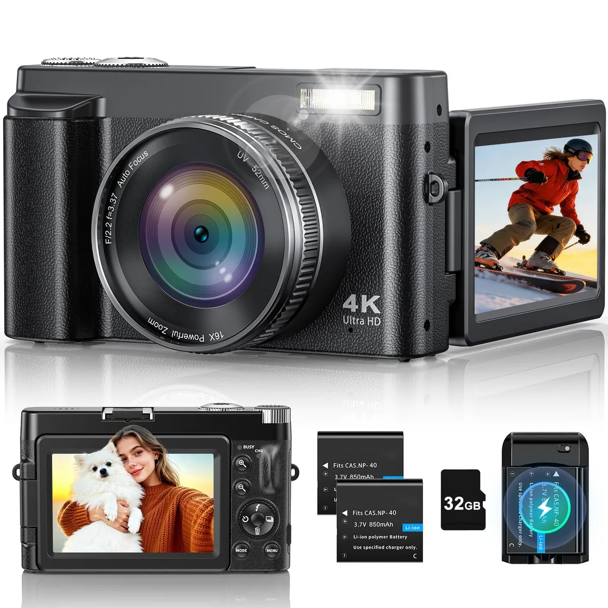CAMKORY C-DC101L AF-4K 48MP 4K Point & Shoot Camera Black — product photo