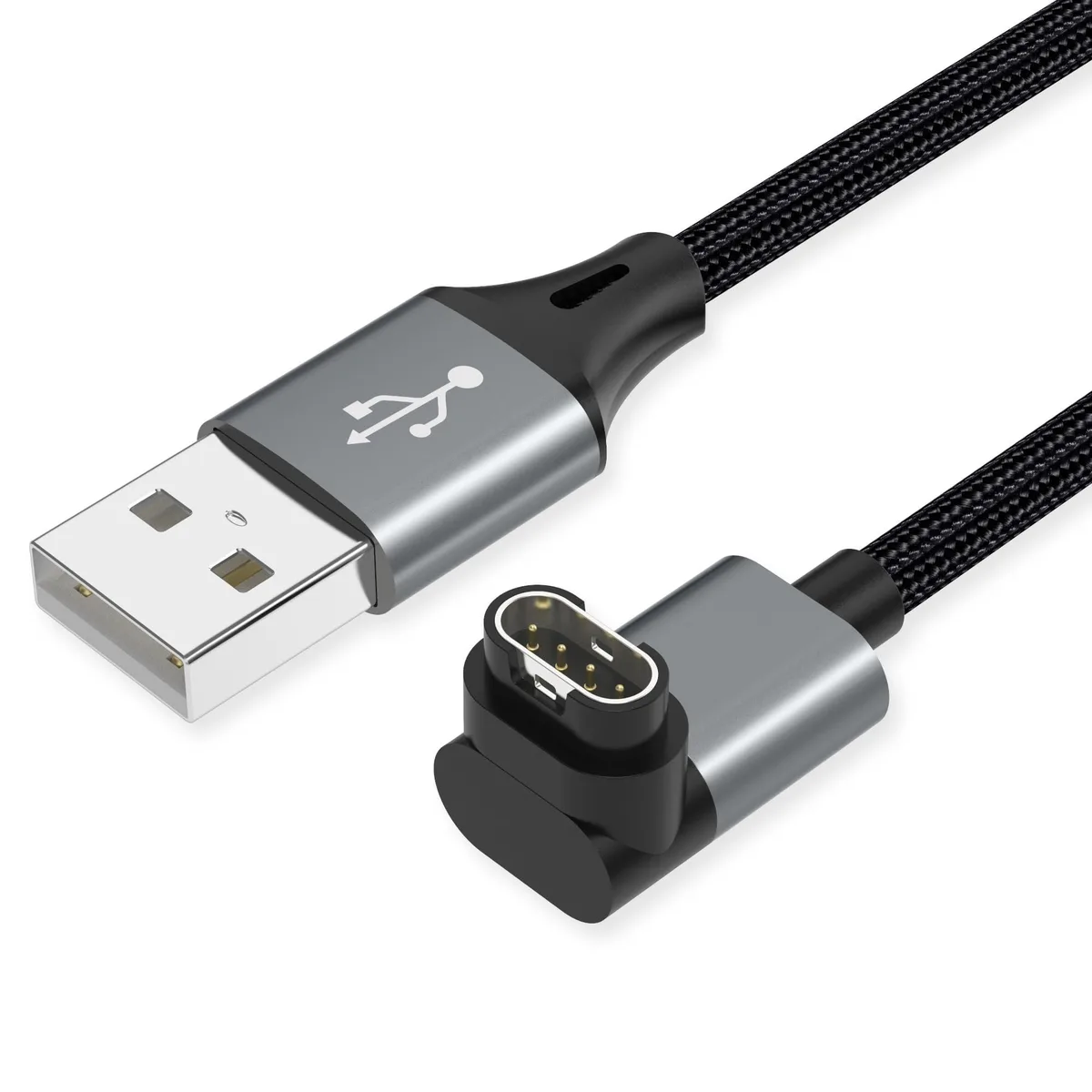 Orange L-shape USB-C charging cable for Garmin watches, 3.3ft nylon braided with aluminium alloy connector