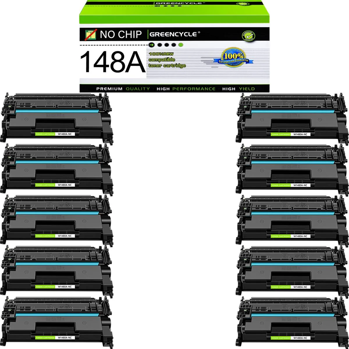 GREENCYCLE GREENCYCLE W1480A-NC Black Toner Cartridge 10-Pack No Chip 2900 Pages — product photo