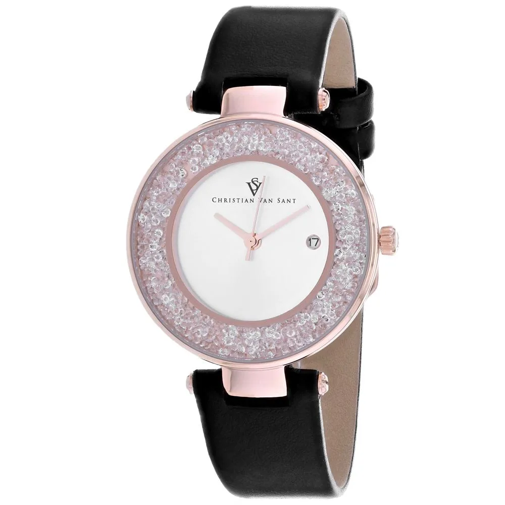 Silver dial stainless steel watch with leather strap, model CV1224
