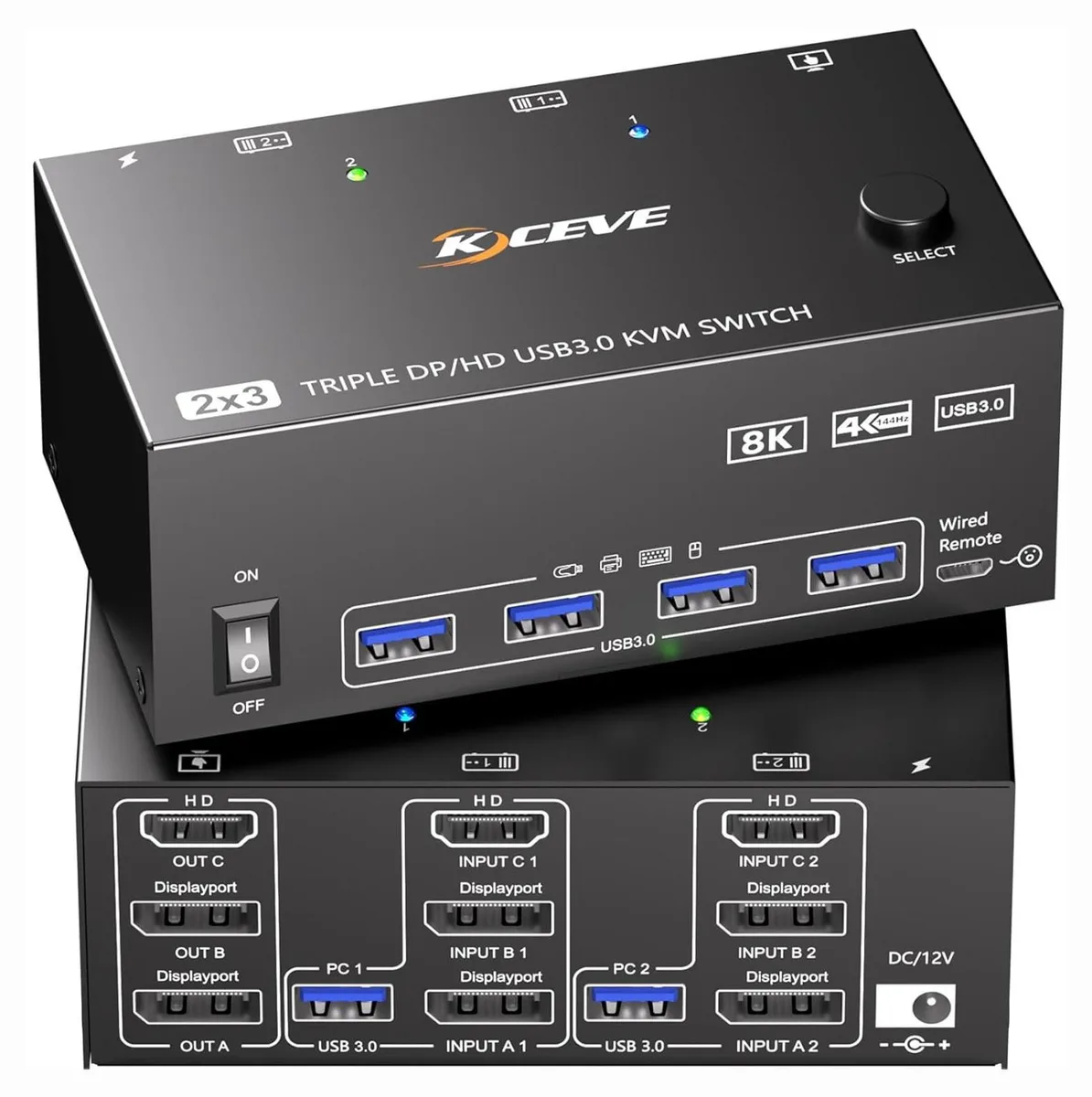 WRIARICH WRIARICH KC203DH KVM Switch 3 Monitors 2 Computers 8K@60Hz — product photo
