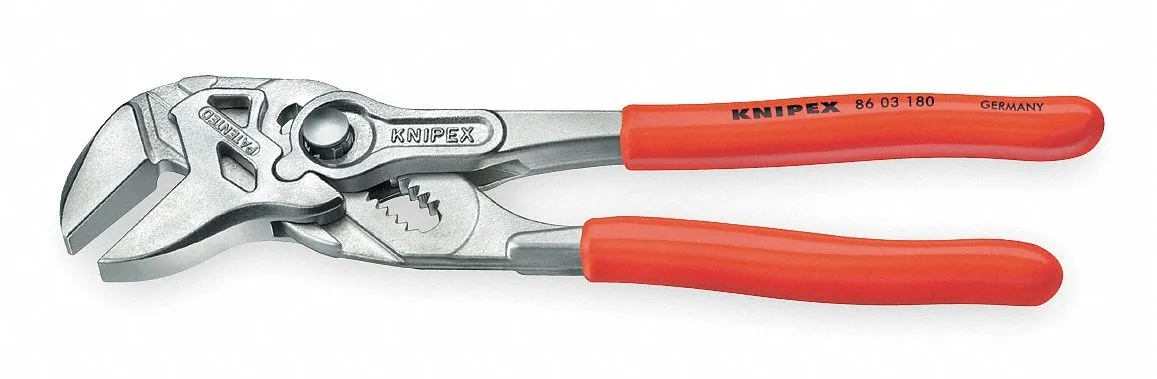 Nickel-plated plier wrench with smooth flat jaws and cushion grips