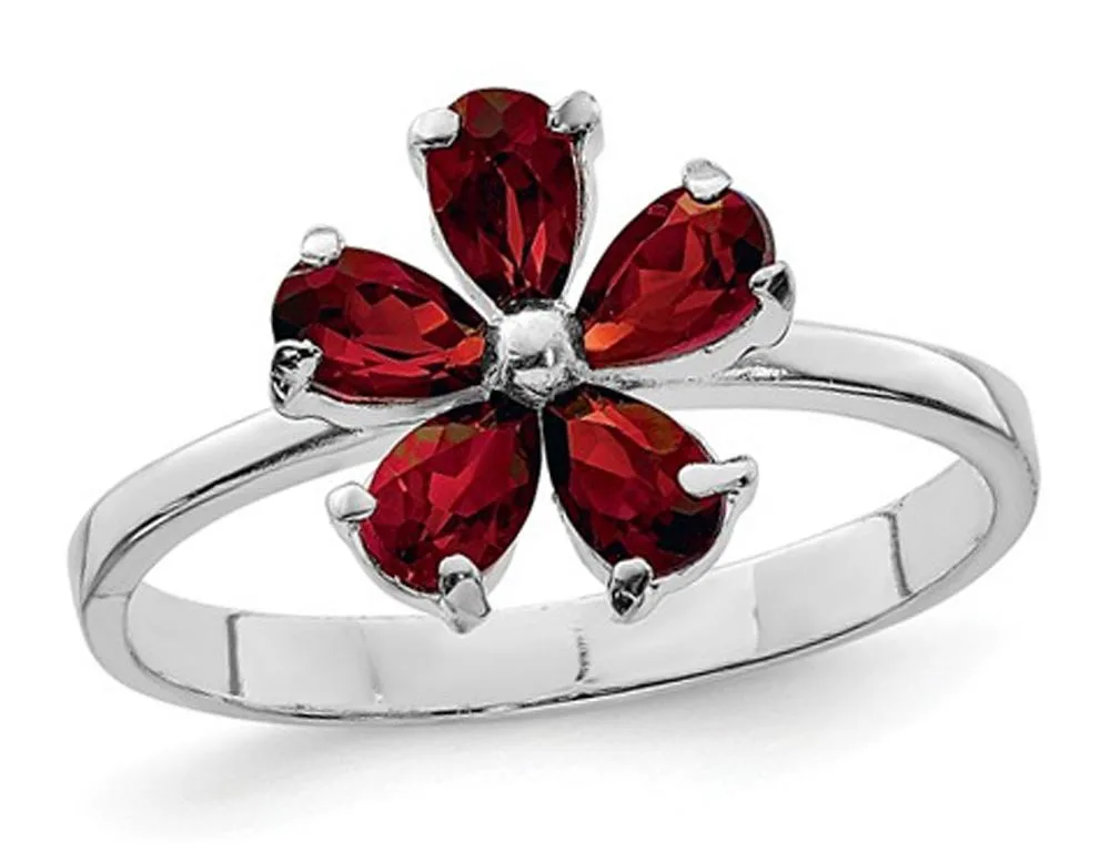 Gem &amp; Harmony Gem &amp; Harmony Sterling Silver Rhodium Plated Red Garnet Flower Ring 0.5 ctw — product photo
