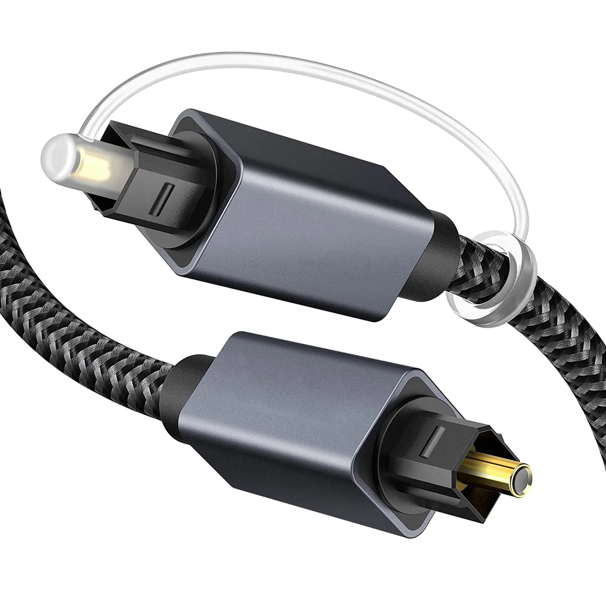 Nylon-braided Toslink optical audio cable, 10 ft, cuboid gold-plated connectors