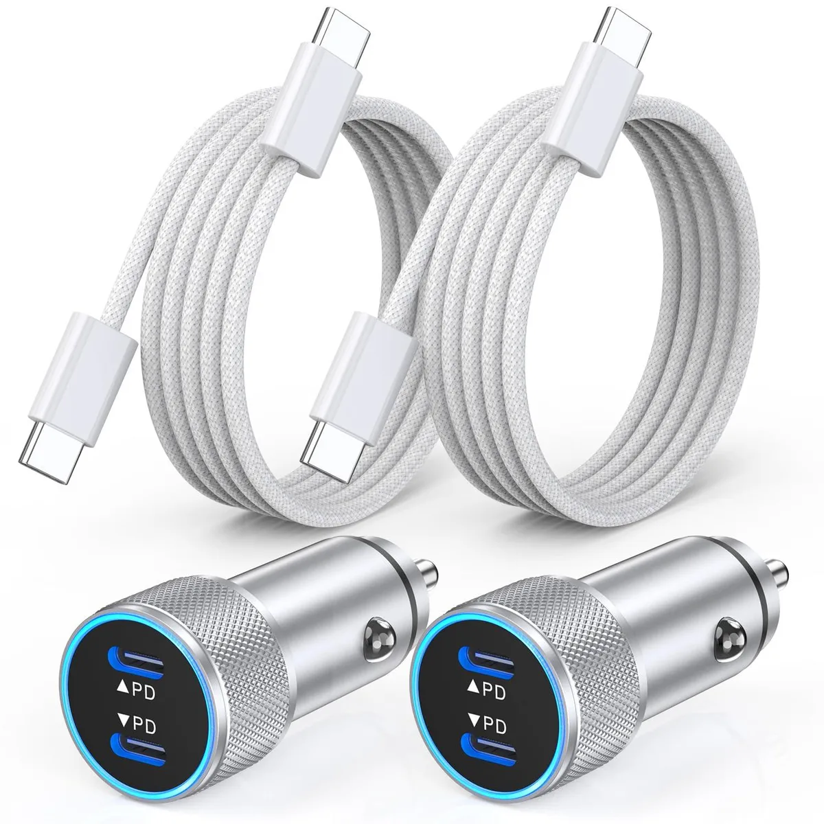 Hamzan Hamzan iPhone 17 Car Charger 2-Pack Dual USB-C with 2 Cables — product photo