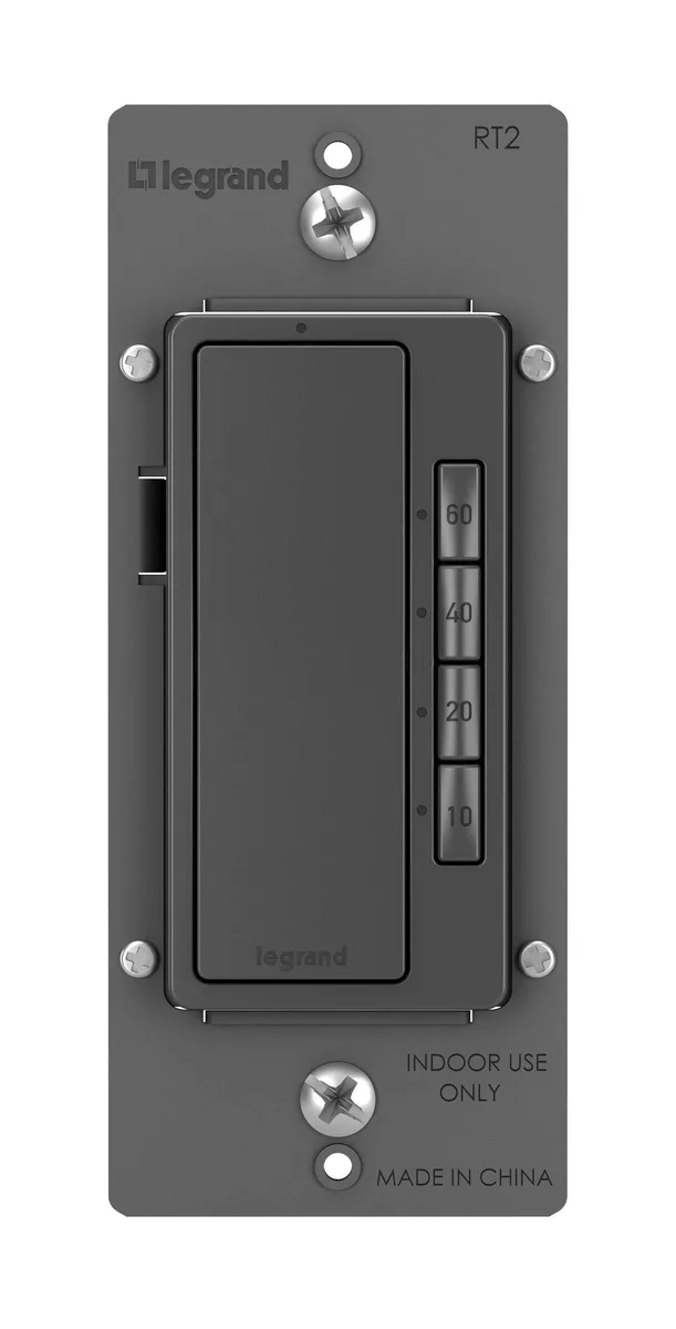 Black rectangular wall timer switch with touch controls and LED indicators