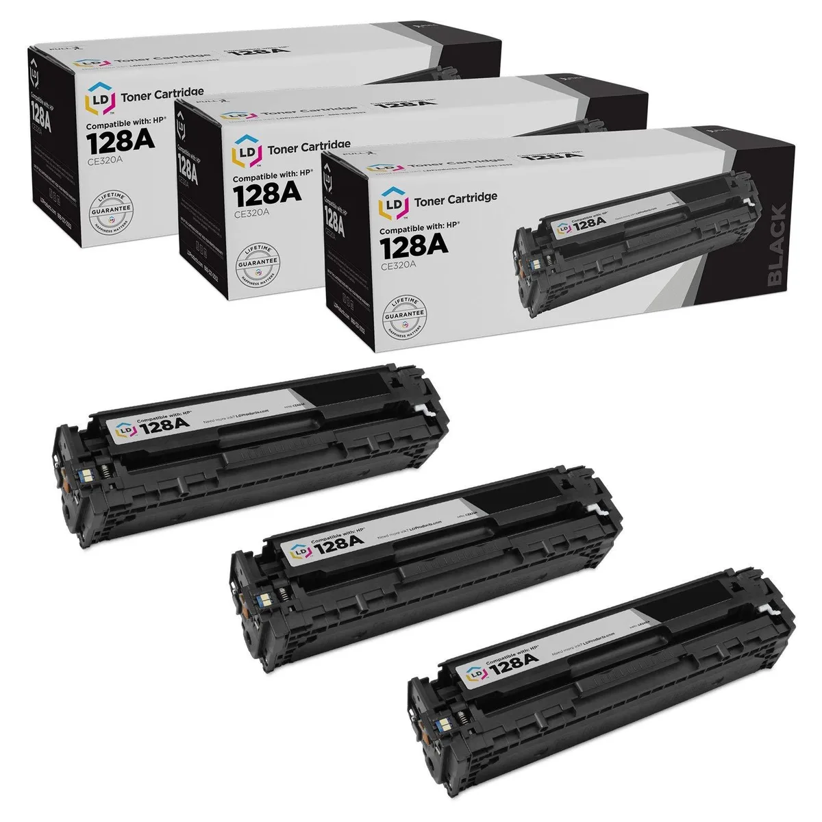LD Products LD Products Toner Cartridge HP 128A CE320A Black 3-Pack 2000 Page Yield — product photo