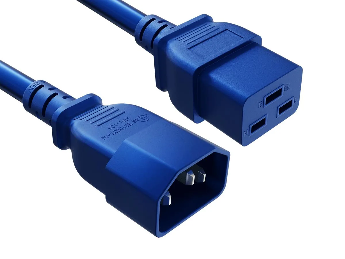 Cable Leader Cable Leader 3ft IEC C14 to C19 14 AWG 15A 250V Blue computer power extension cord — product photo
