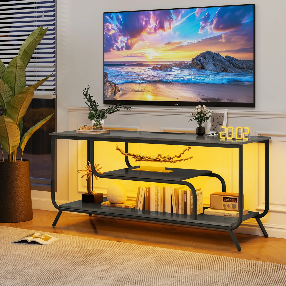 tuphen tuphen TV Stand 47" Light Grey LED Power Outlets — product photo