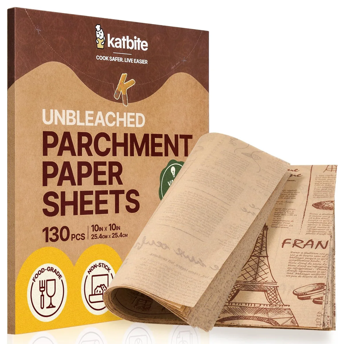 Stack of 130 rectangular unbleached parchment sheets 10 by 10 inches