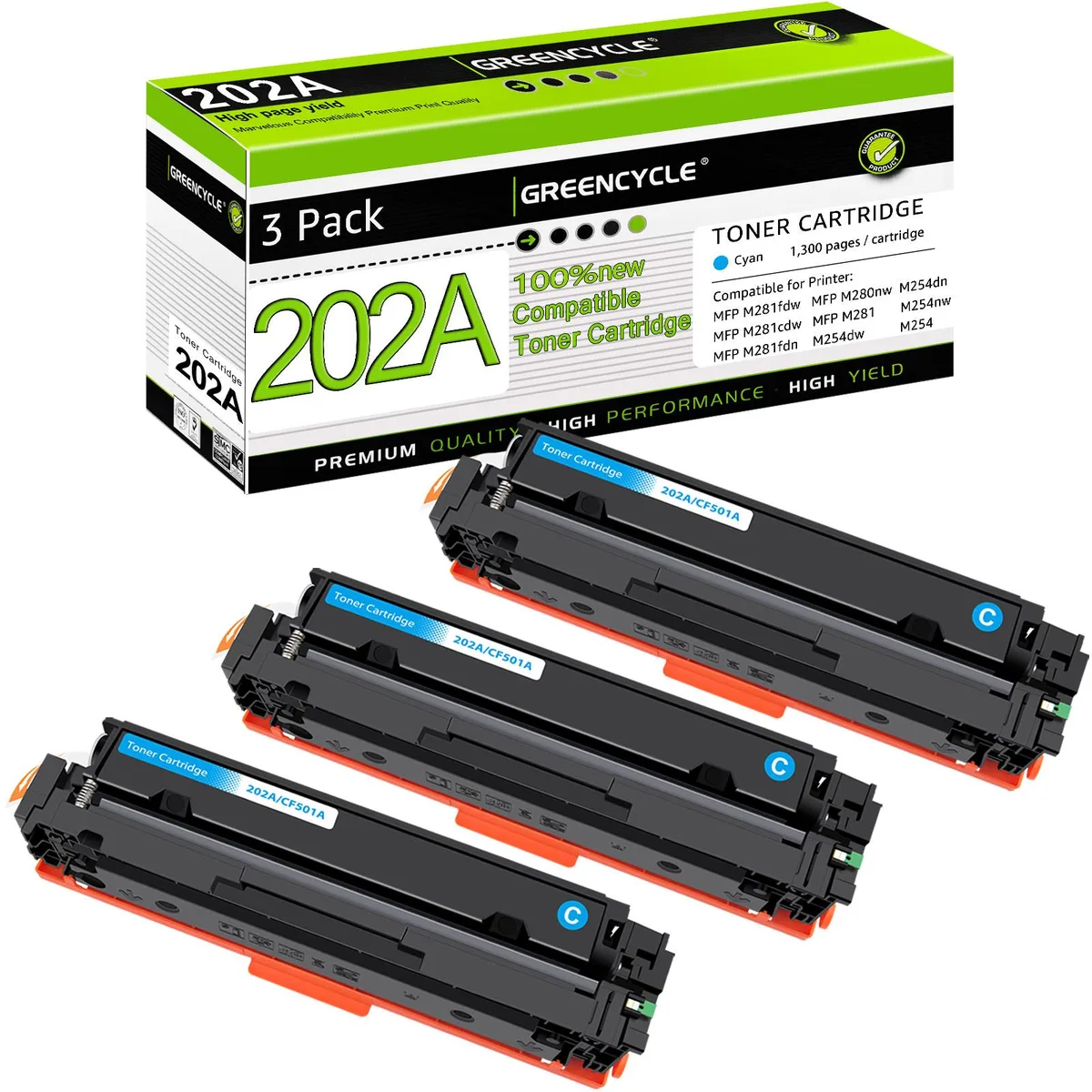 GREENCYCLE GREENCYCLE 202A Cyan Toner Cartridge 3-Pack — product photo