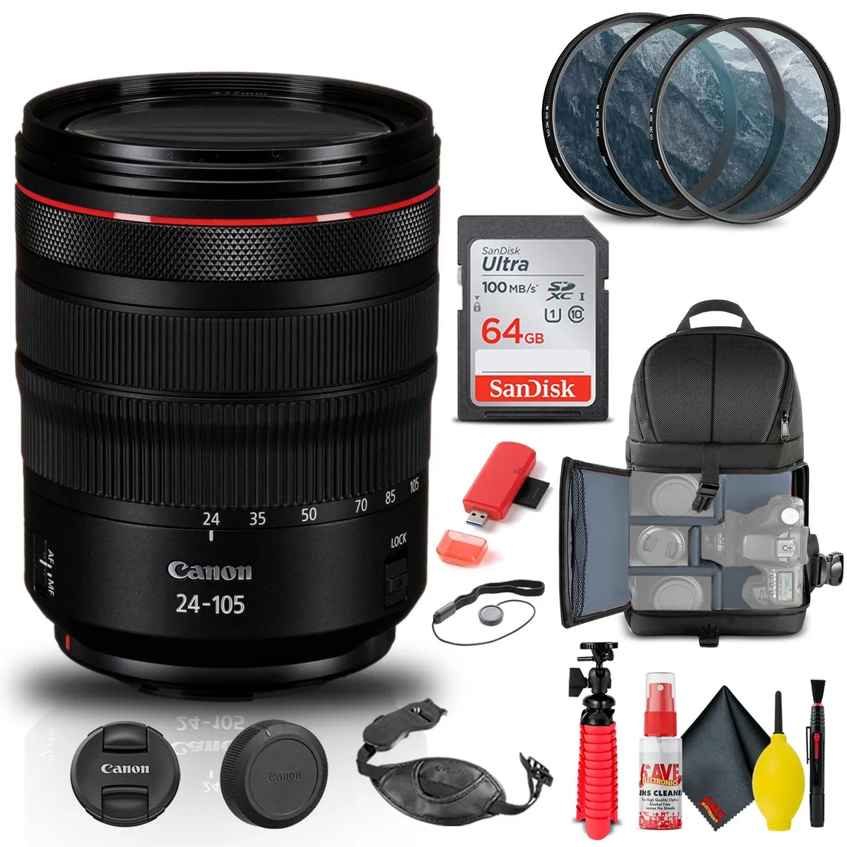 Canon Canon RF 24-105mm f/4L IS USM Lens Bundle with Filter Kit, Backpack, 64GB Card &amp; Accessories — product photo