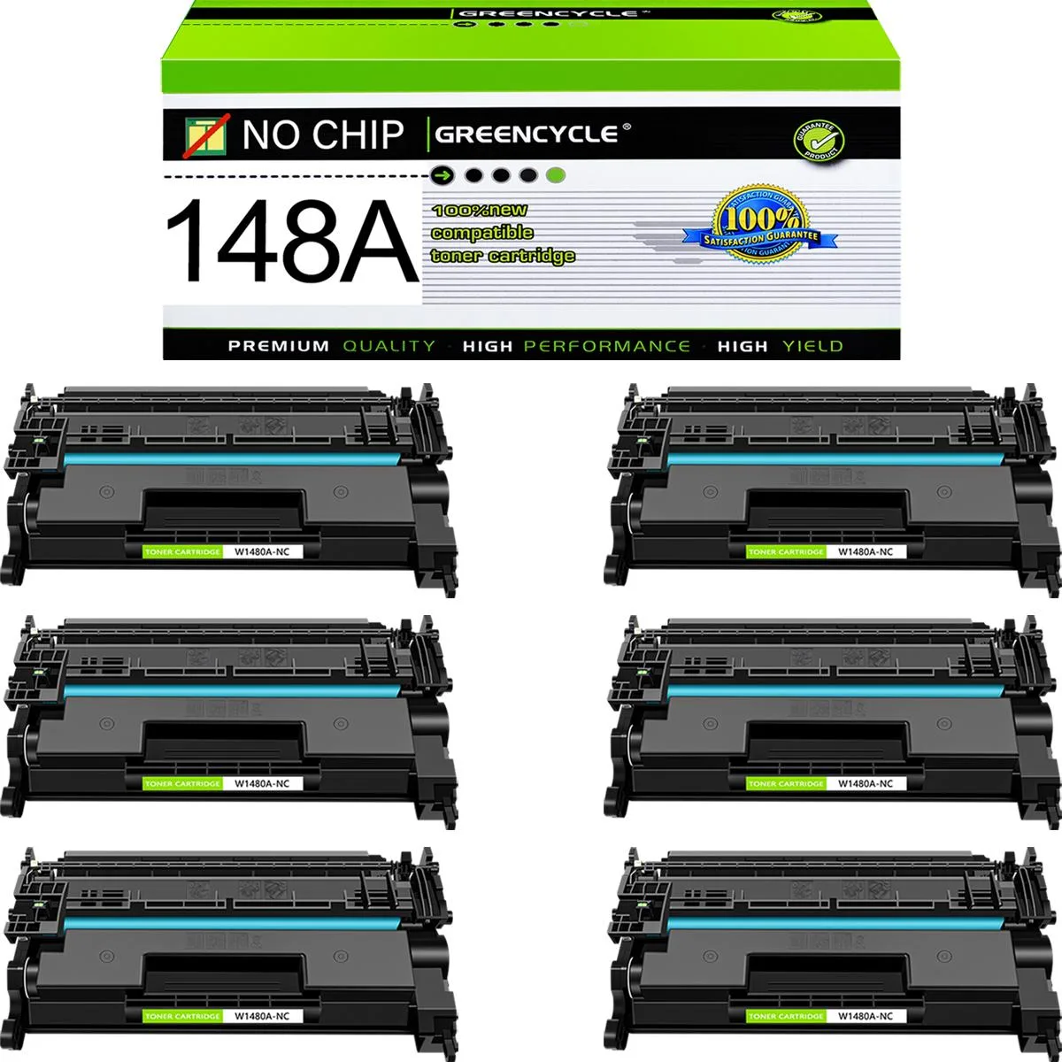 GREENCYCLE GREENCYCLE W1480A-NC Black Toner Cartridge No Chip 6 Pack — product photo