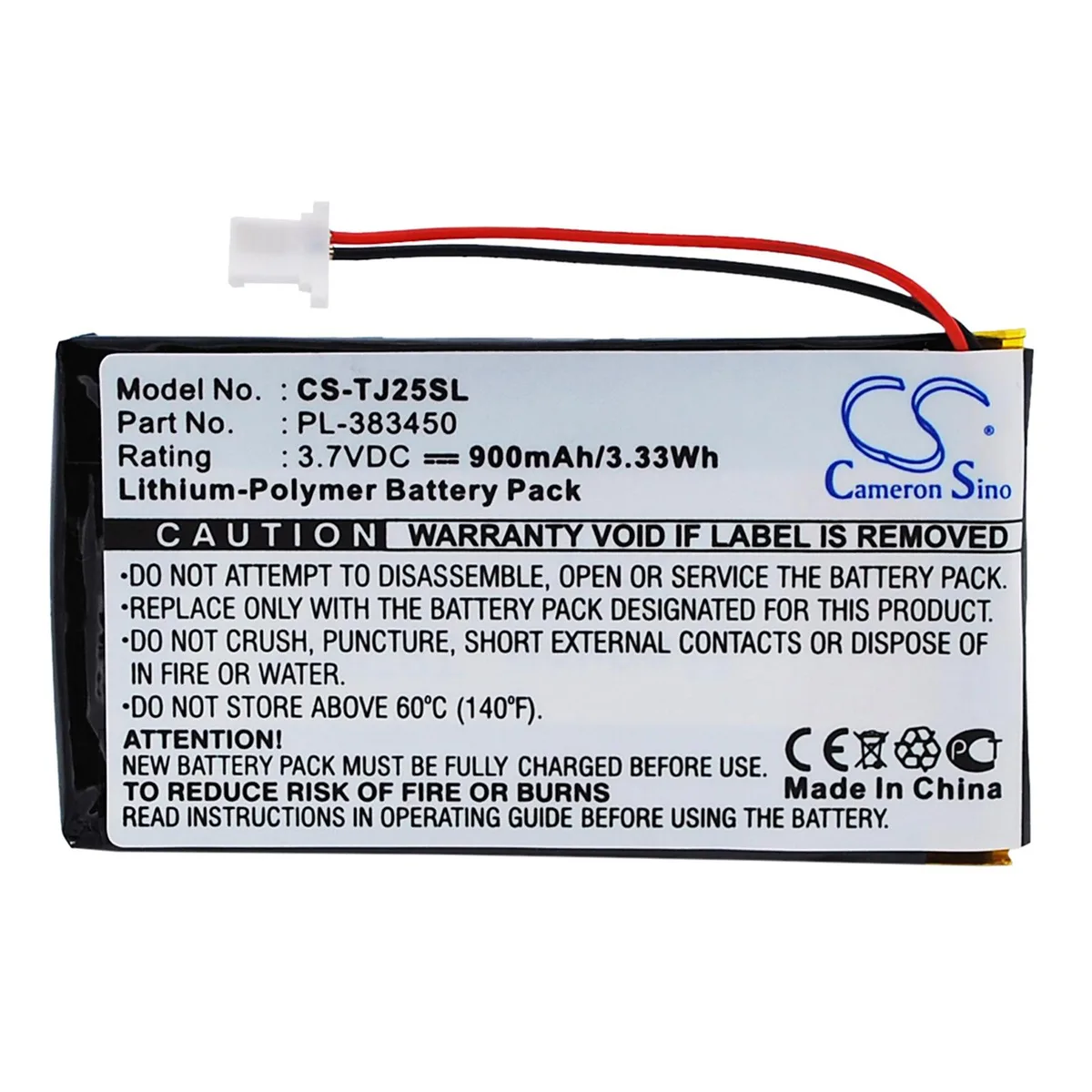 Cameron & Co Cameron & Co DS-CS-TJ25SL 900mAh 3.7V Li-Polymer Battery — product photo