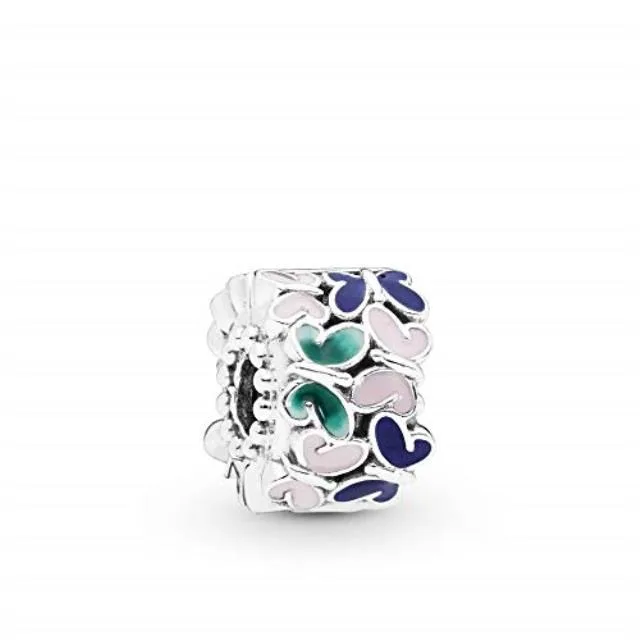 Sterling silver clip charm with multicolour enamel butterflies