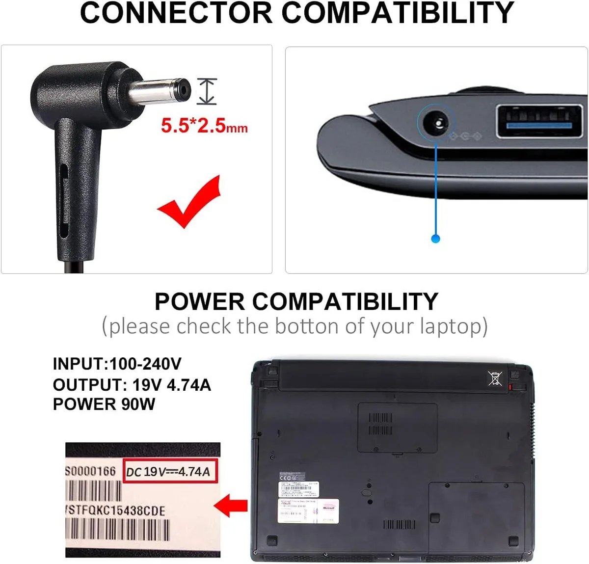 FLEANE FLEANE 90W AC Adapter 19V 4.74A 5.5x2.5mm — product photo