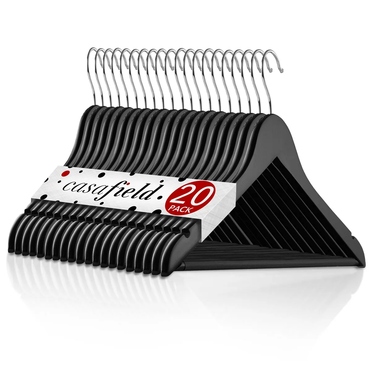 Casafield Casafield 20 Black Wooden Suit Hangers 17-3/4" 10-lbs 360° Swivel — product photo