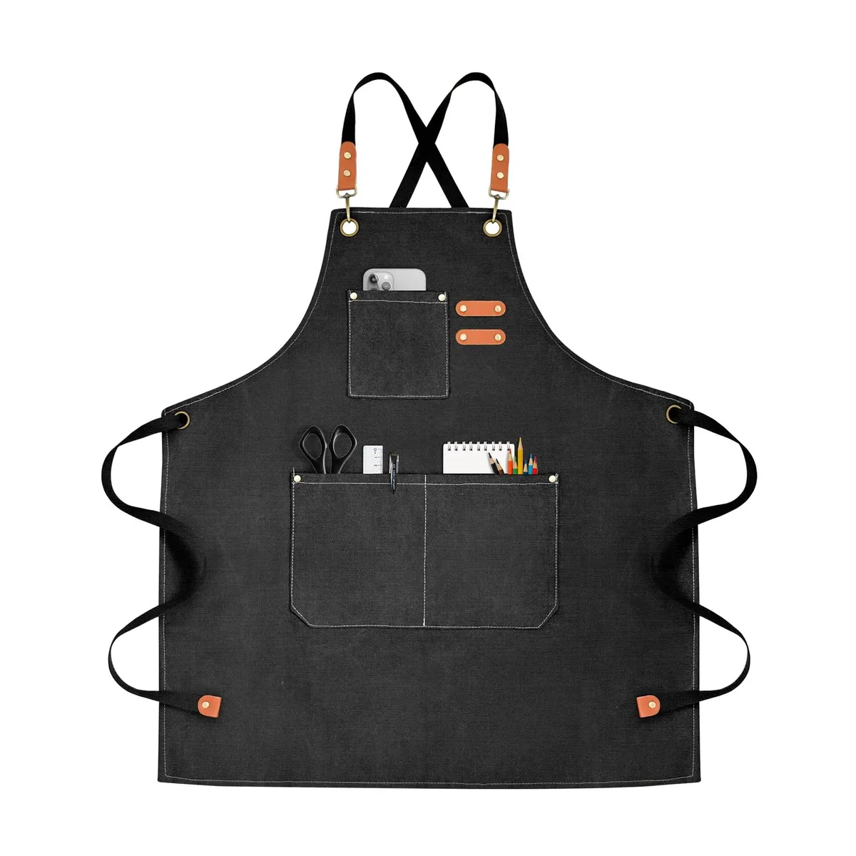 OUNLEN Apron-23 Grill Accessory Canvas 3 Pockets Cross Back 26.7x29.5in 16oz Cotton Black — product photo