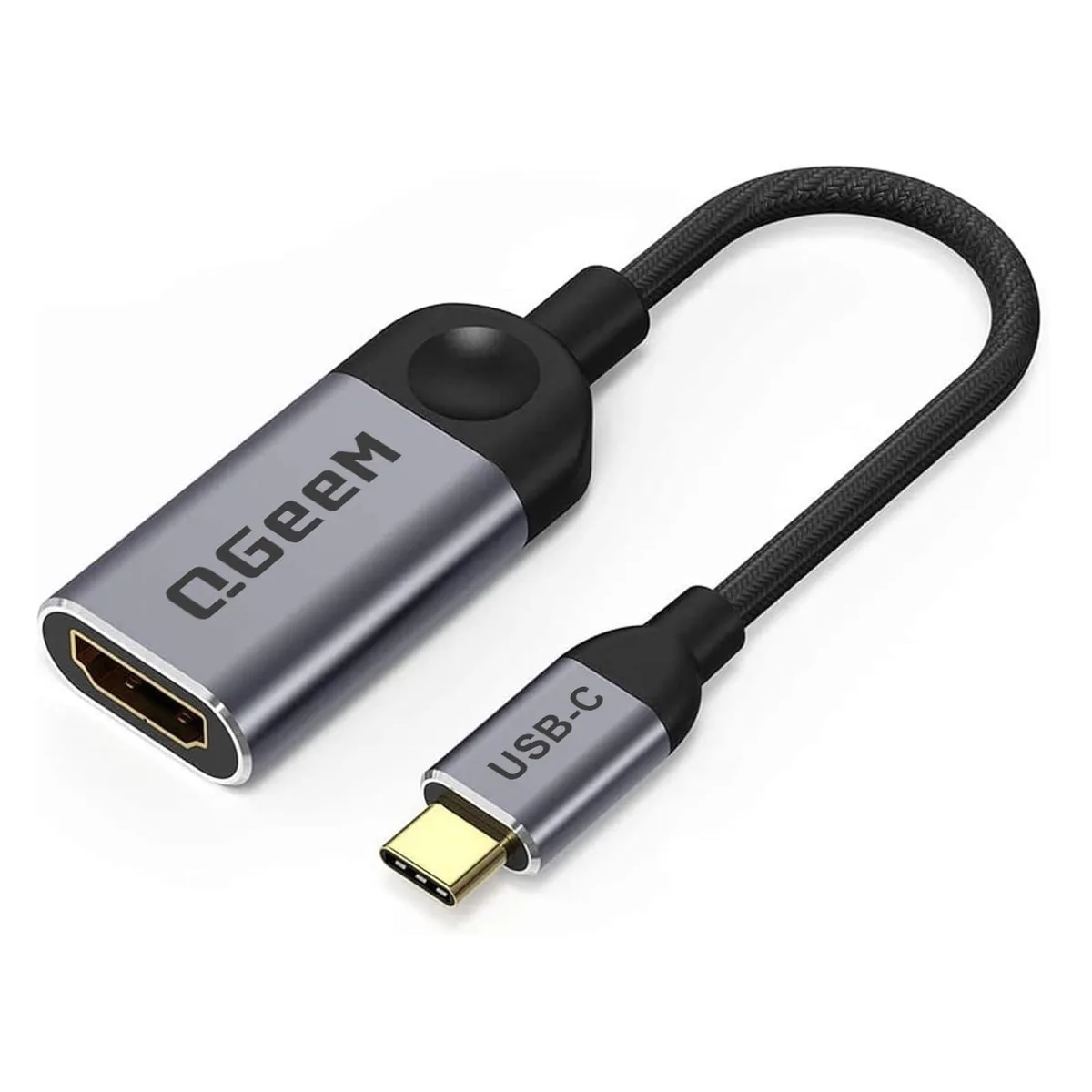 Black USB-C to HDMI adapter with braided cable and aluminium housing