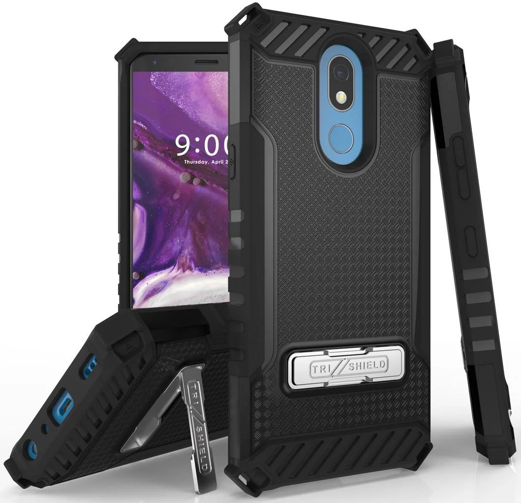 Nakedcellphone Nakedcellphone Tri-Shield Kickstand Case + Lanyard Strap Black/Black for LG Harmony 3 LMX420 — product photo
