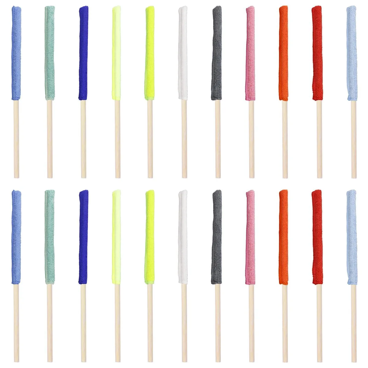 22 microfiber duster sticks in six colours on wooden handles