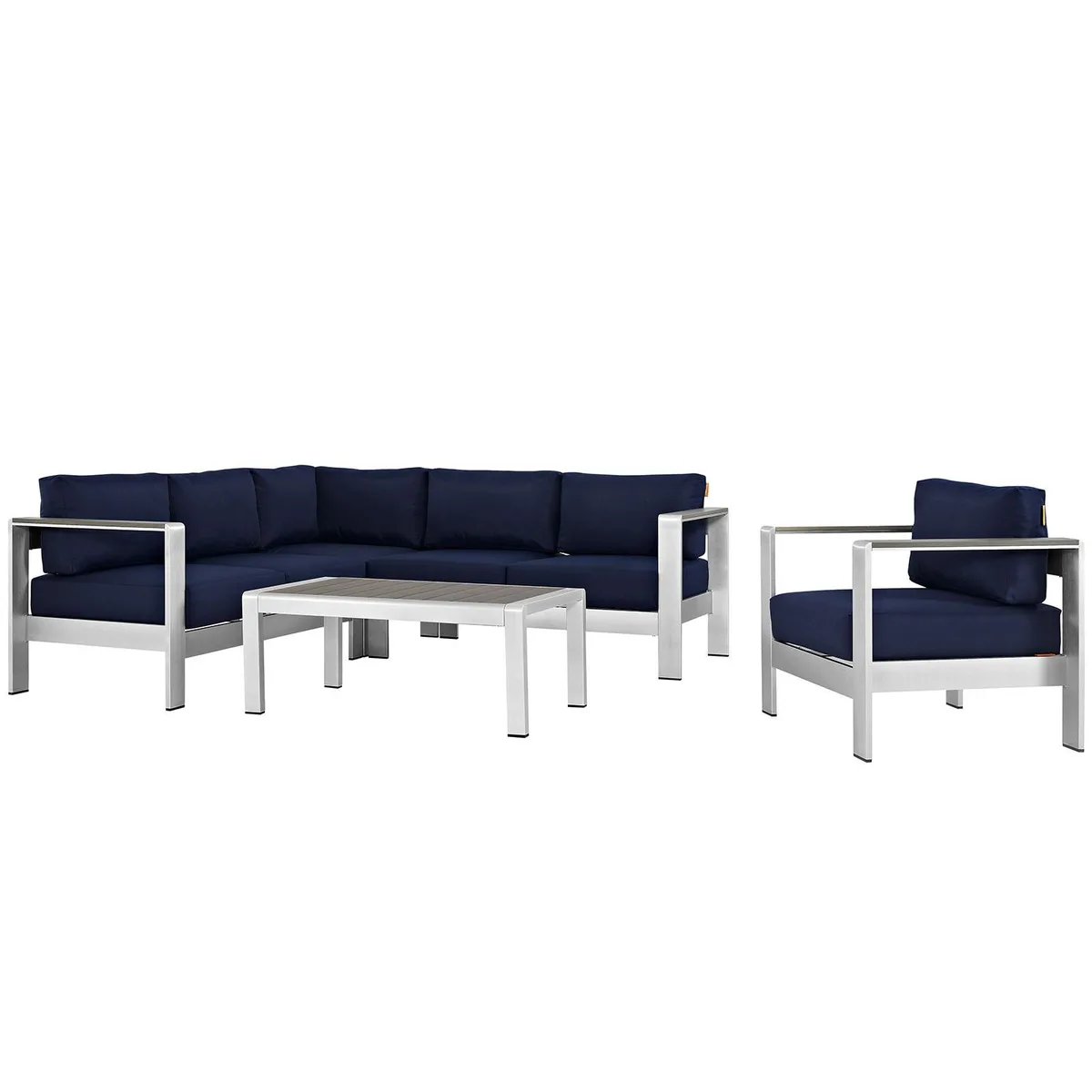 Modway Furniture Modway Furniture Shore 5-Piece Aluminum Sectional Sofa Set Silver Navy — product photo