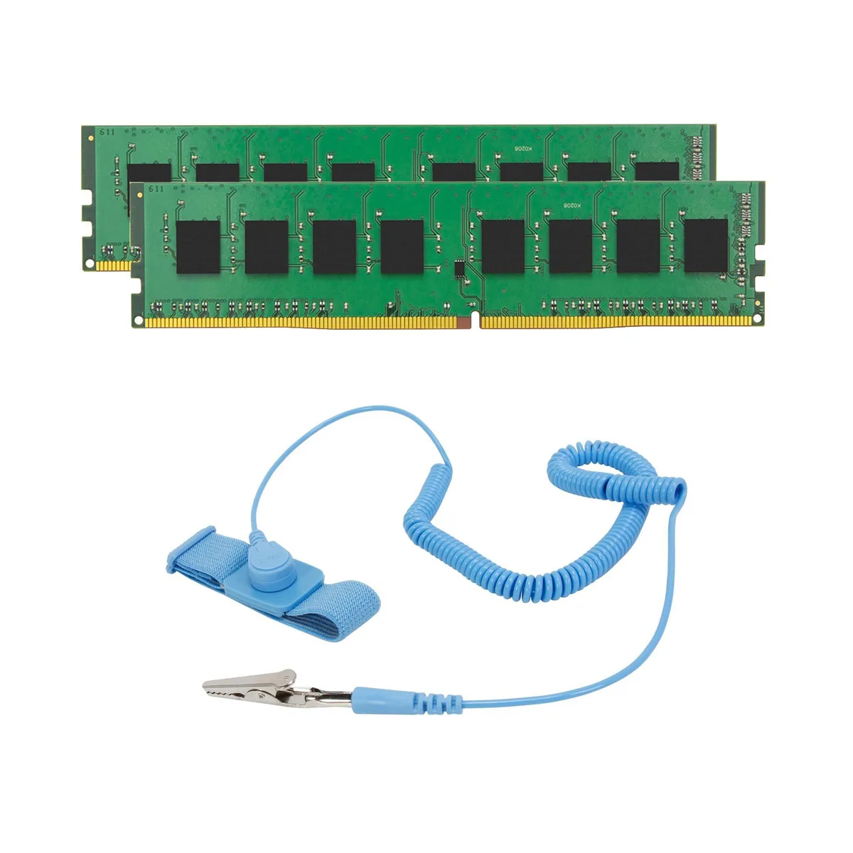 Kingston Technology Corp. Kingston Technology Corp. 32GB (2 x 16GB) DDR4 2666MHz CL19 UDIMM bundle with anti-static wristband — product photo