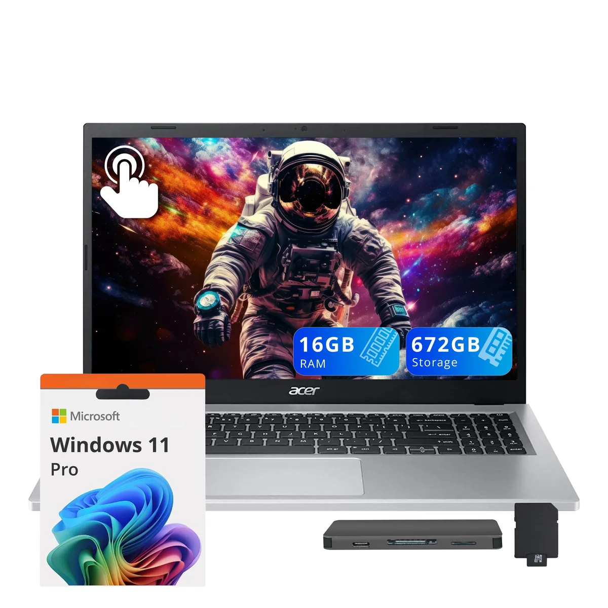 Acer America Acer Aspire 3 15.6" Touch Ryzen 5 7520U 16GB 512GB + 160GB Dock Silver business laptop — product photo