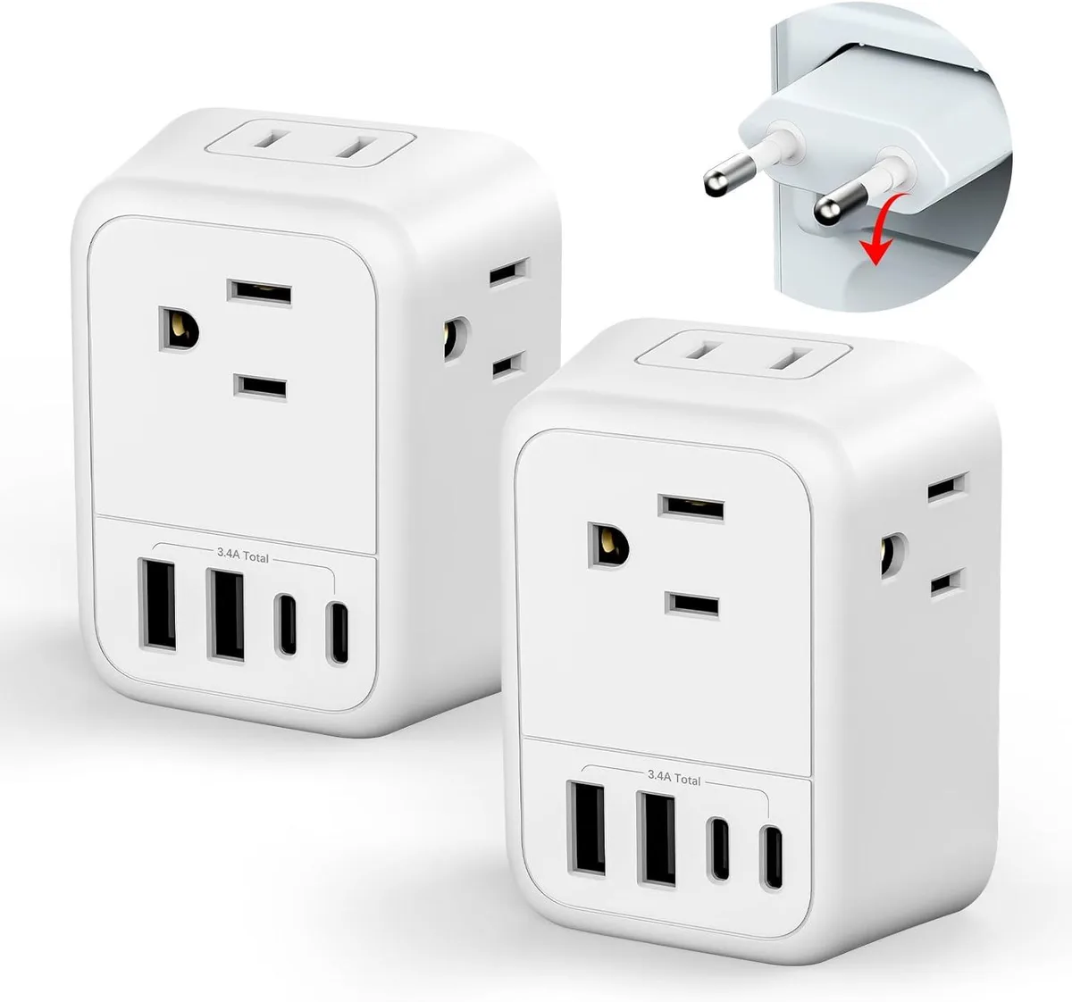 BASEUS BASEUS 2-Pack European Travel Adapter 4 AC 4 USB 2500W — product photo