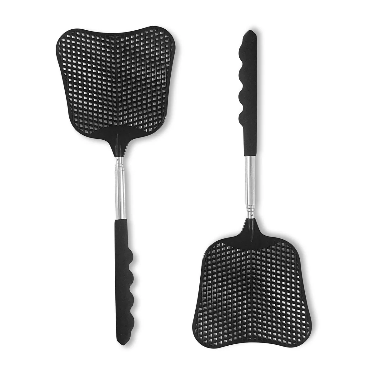 Fly Swatters 2 Pack Telescopic Stainless Steel Handle Black Bug Zapper Racket — product photo