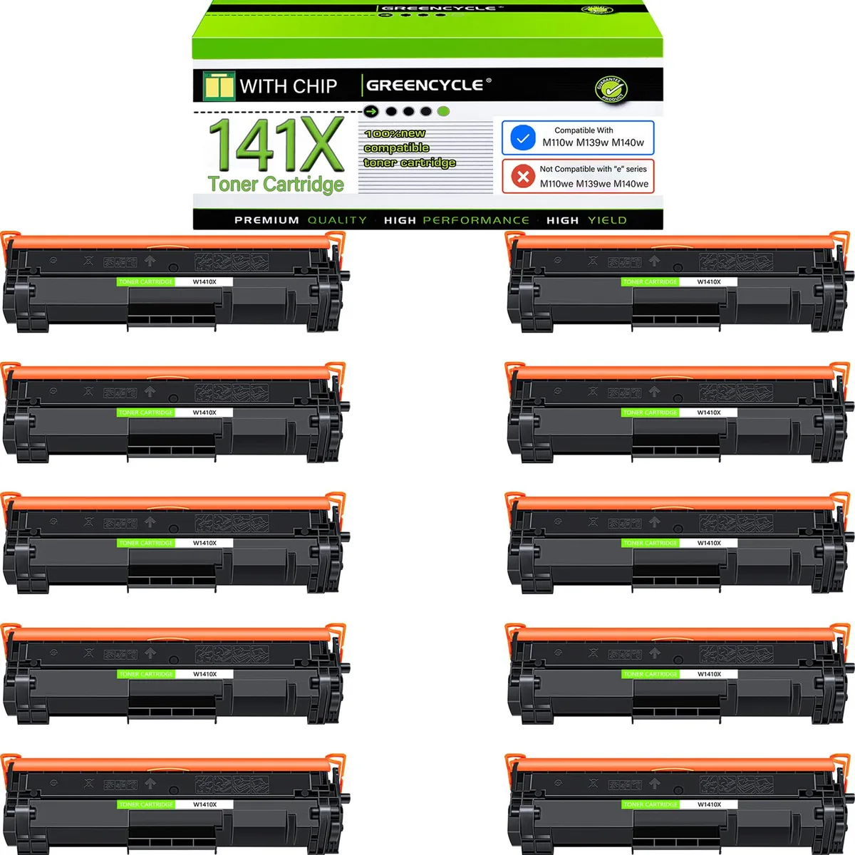 GREENCYCLE GREENCYCLE 141X W1410X Compatible Black Toner Cartridge 10 Pack — product photo