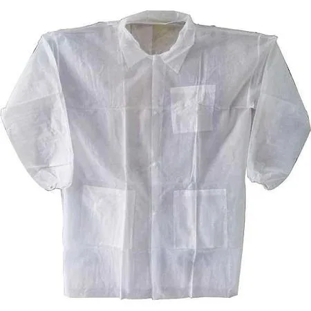 Condor Condor 32KF86 Disposable Lab Coat, Polypropylene, Snaps Closure, White, Size M — product photo