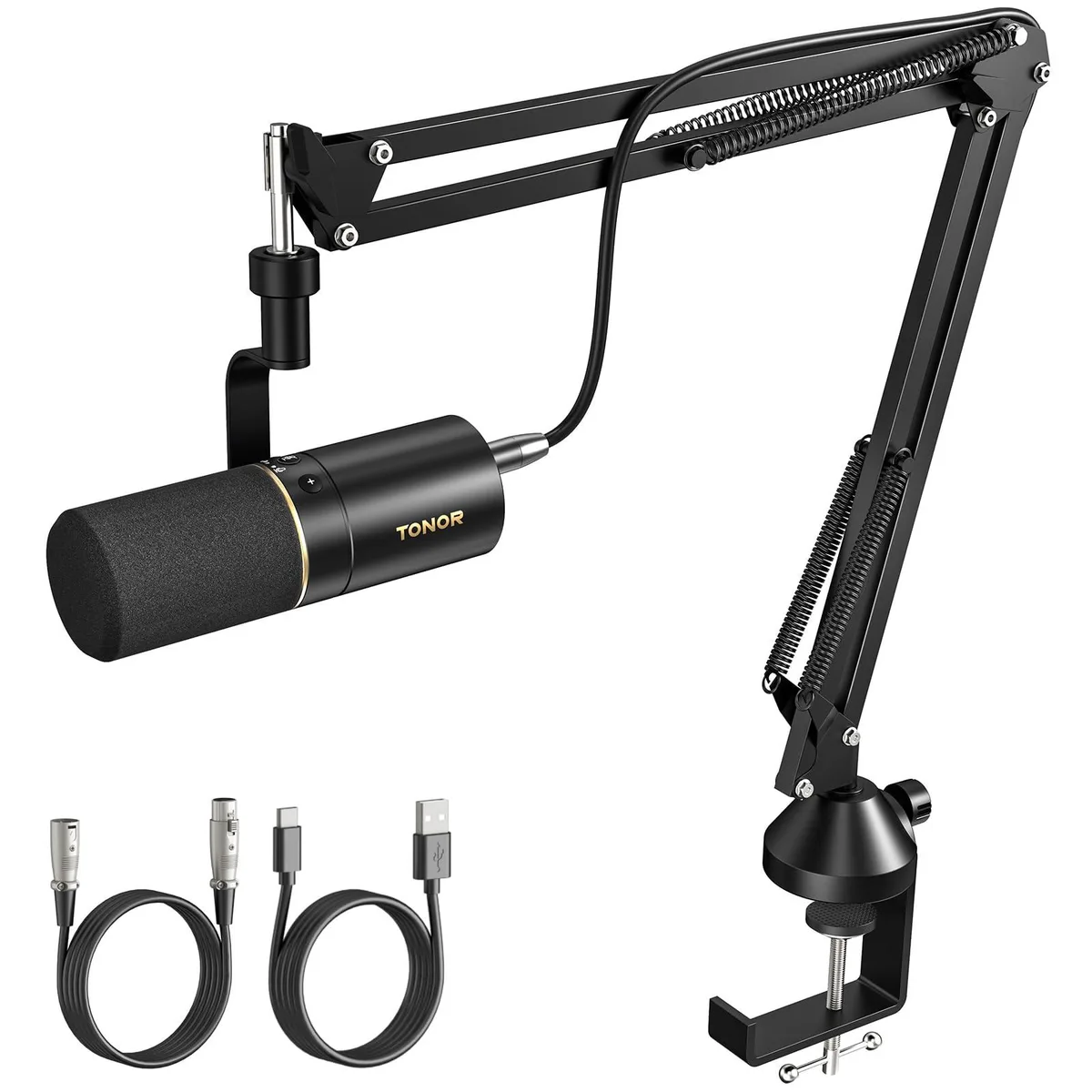 TONOR TD510+ Dynamic Microphone XLR USB with Boom Arm Black — product photo