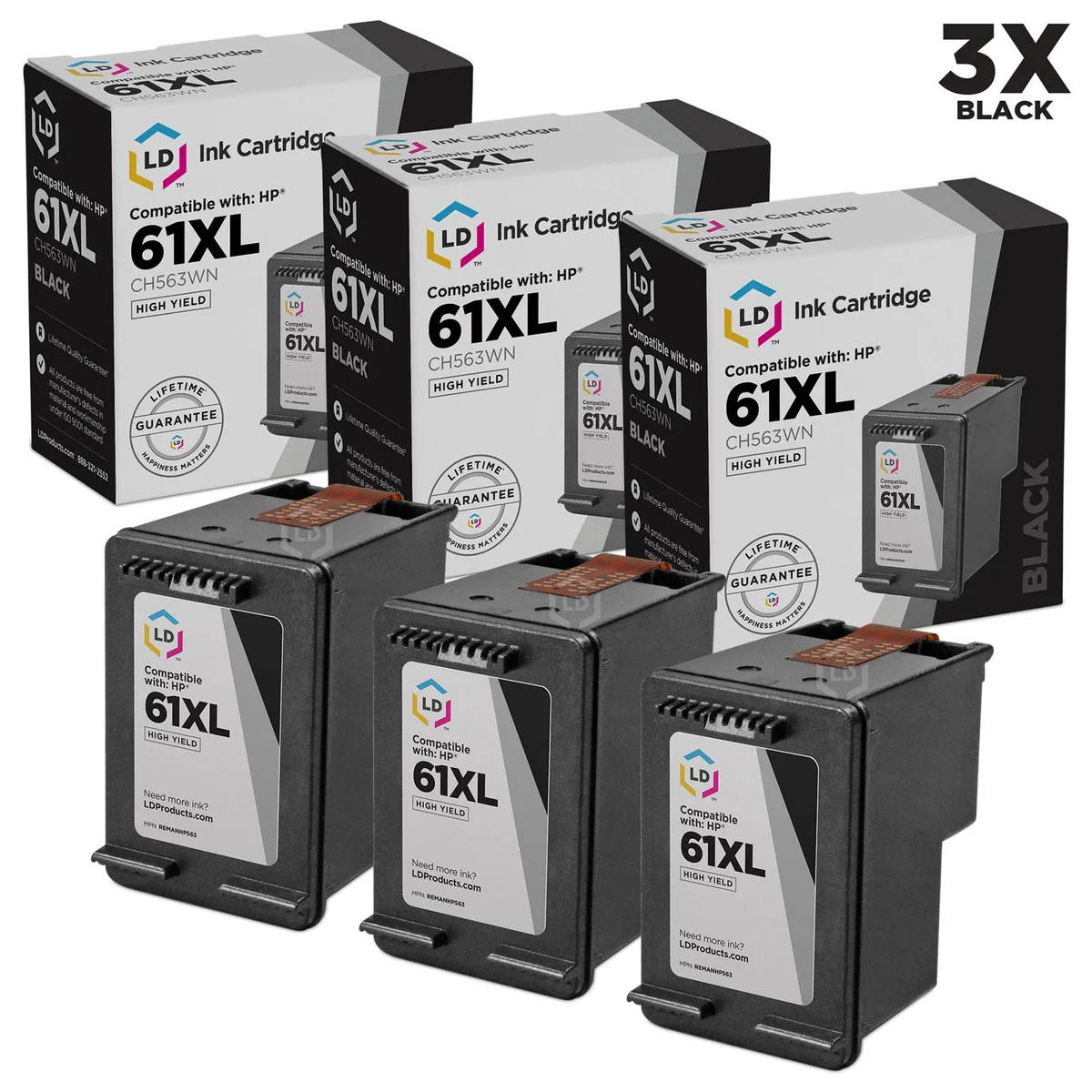 LD Products LD Products HP 61 Black Ink Cartridge 3 Pack — product photo